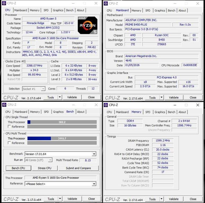 Комплект Материнська Плата Asus Prime B450-PLUS + Ryzen 5 3600 + 16 DDR4 + Кулер