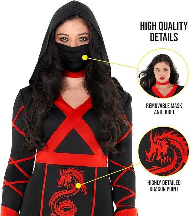 Strój Damski Dragon Ninja Kostium Ninja + akcesoria rozm. S K689
