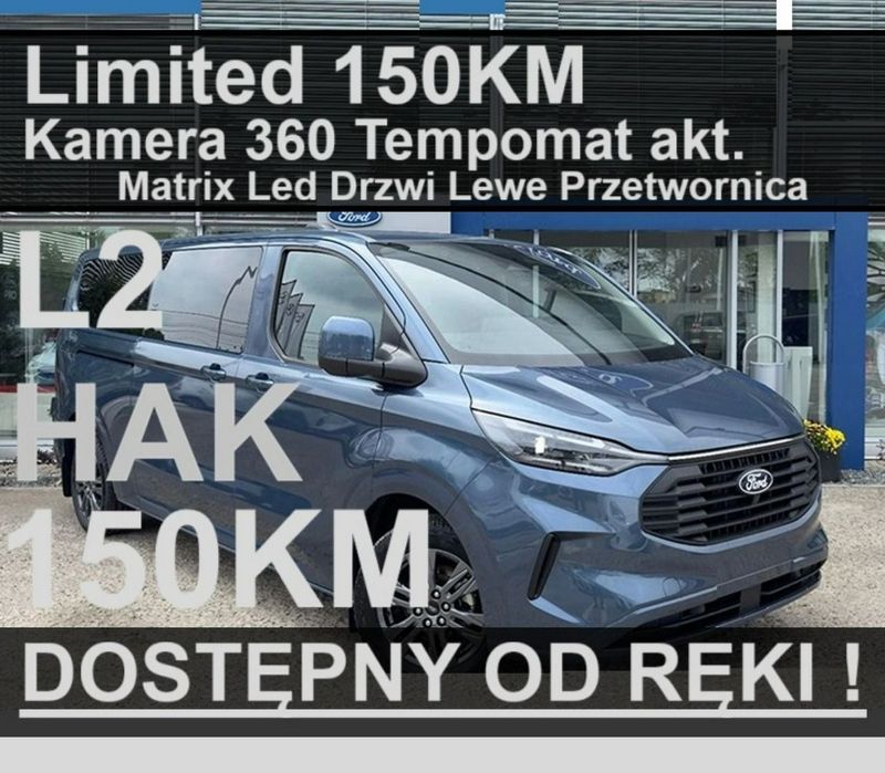 Ford Transit Custom 9-os. 150KM L2 Kamera 360 Felgi 17" Hak Przetwornica Odręki NiskaCena