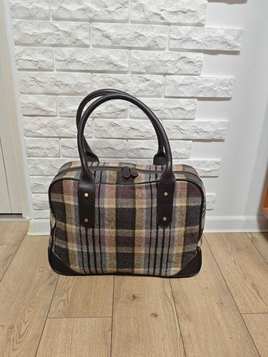 Paul kehl сумка дорожня шкіряна / шерстяна в клітинку tweed вовняна