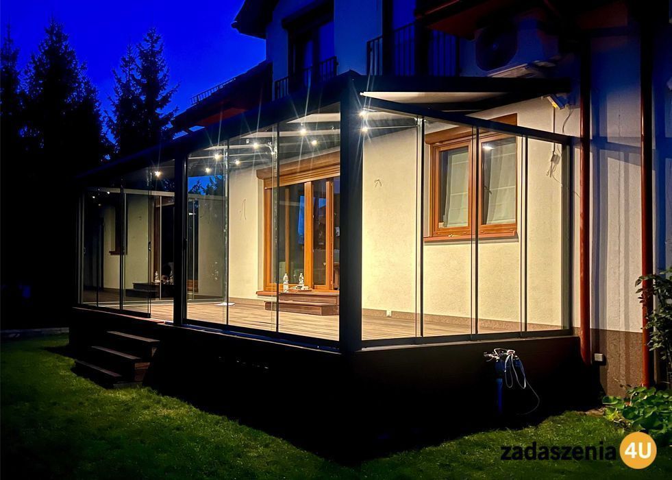 Zadaszenia tarasów aluminiowe szklane systemy przesuwne wiaty aluminiowe pergole aluminiowe ogrody zimowe zabudowy tarasów szkło VSG