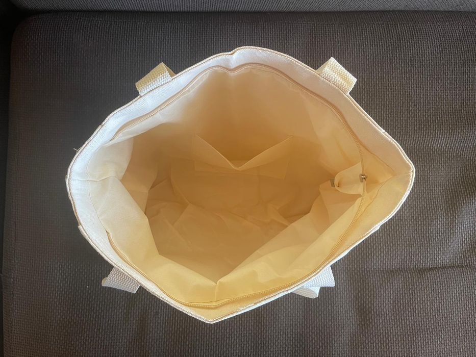 Torba materiałowa torebka na ramię plażowa z kieszeniami shopper beż