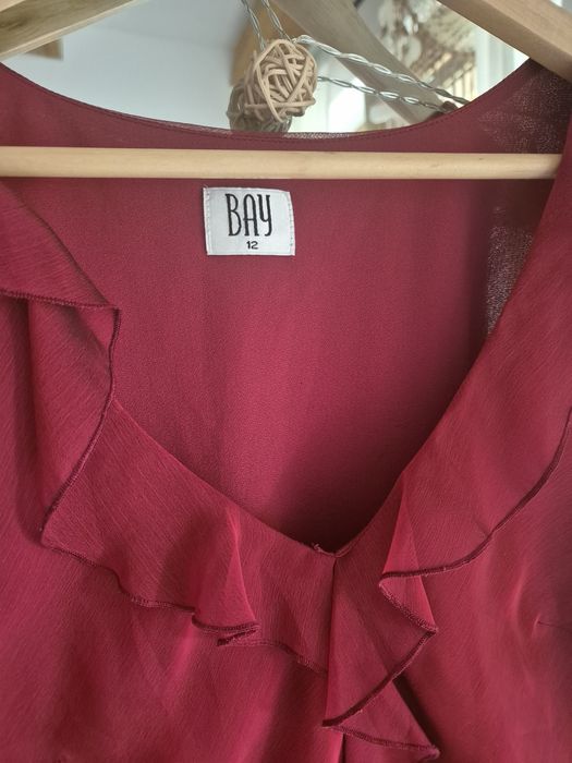 BAY , elegancki top, bluzka  z falbankami, kolor czerwony,  r.38