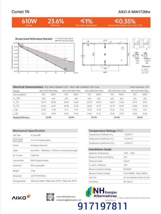 AIKO Ntype 605W painel fotovoltaico monocristalino pv 600W 610W