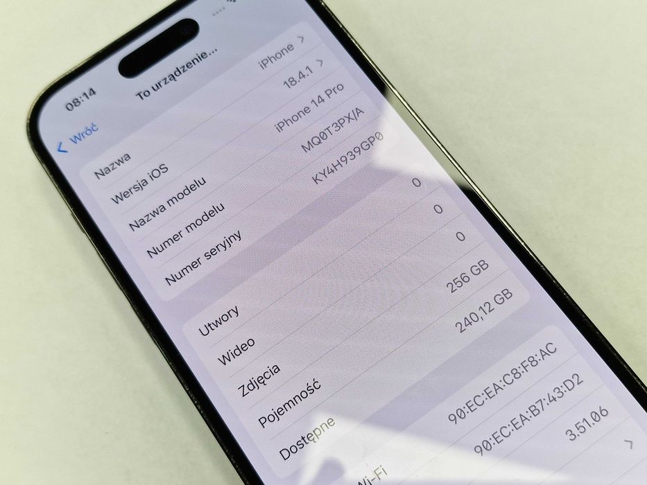 Iphone 14 PRO 256GB/ Space Black/ Bat 84%/ Grade B do C/ + ładowarka/ Gwarancja