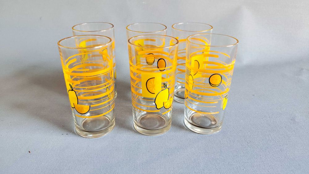 Lote de 6 copos Vintage Retro Citrus Swirl Anos 70 / Mid Century