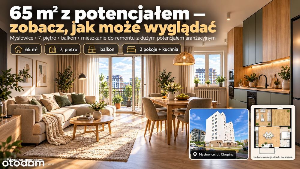 65 m² do stworzenia od nowa | balkon | 7. piętro | Mysłowice Chopina