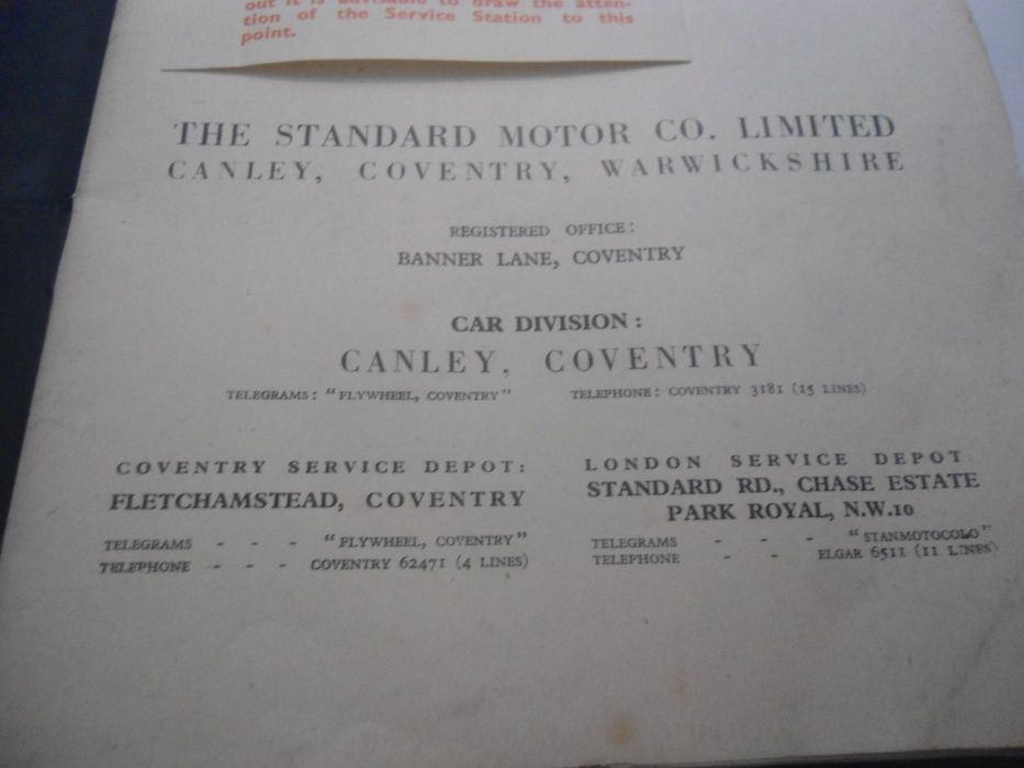 Livro de Instruções do Standard Vanguarde (1948) 1ª edição