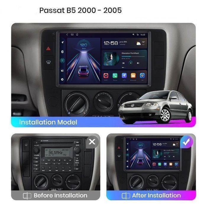 VW Passat B5 2000–2005 – Radio Android 15 9" CarPlay Android Auto 8GB/256GB GPS Nawigacja Stacja Multimedialna WiFi Bluetooth DSP 4G LTE PL