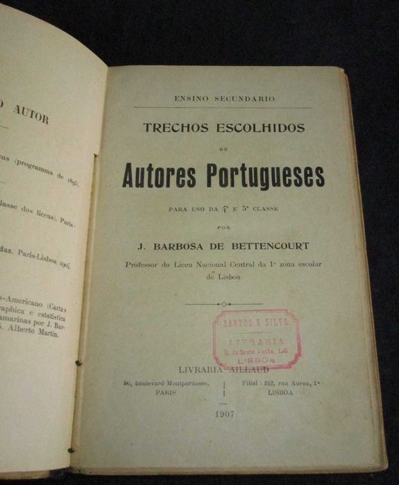Livro Trechos Escolhidos de Autores Portugueses Bettencourt 1907