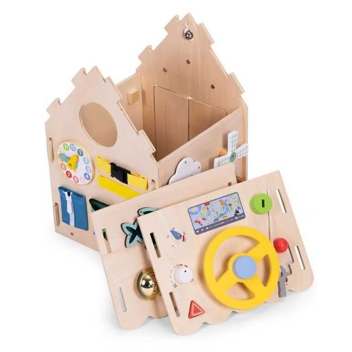 Drewniany domek manipulacyjny dla dzieci panel edukacyjny XXL 30 ele