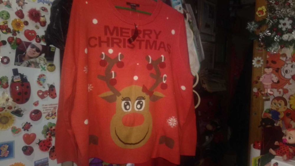 женский красный свитер пуловер новый год Merry Christmas 54-56 3xl