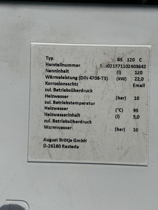 BROTJE Podgrzewacz Wody/Boiler HYDROCOMFORT BS 120 C