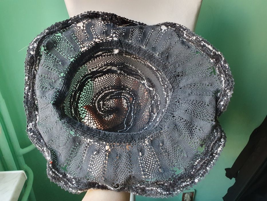 Kapelusz vintage handmade z szerokim rondem i kwiatem real vintage 50s