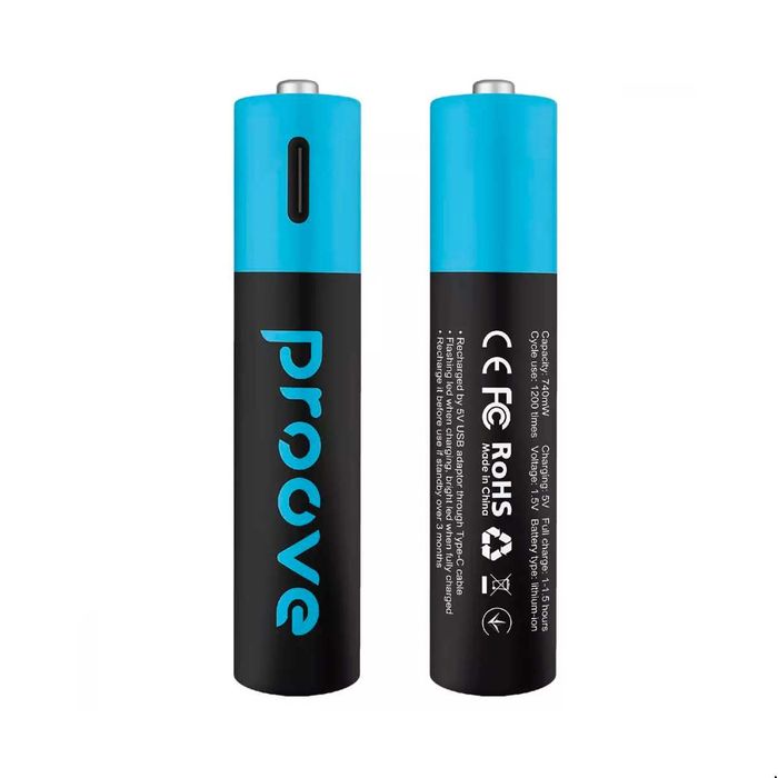 Батарейки AA акумуляторні з Type-C роз'ємом Proove 4100mAh Lithium-ion аккумулятор AAA с зарядкой от usb-c 2 штуки