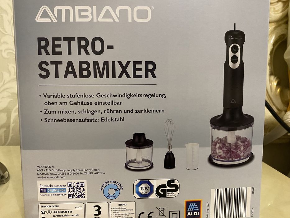 Блендер 3 в 1 AMBIANO Retro Stabmixer(ручний блендер) з Німеччини