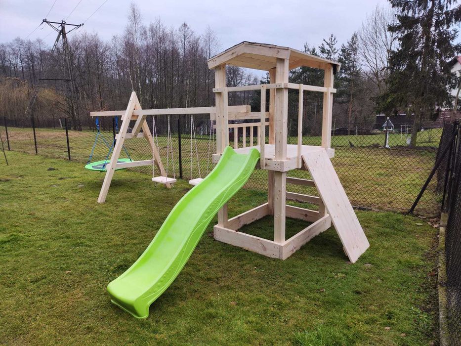 Plac zabaw z kantówki Z DOMKIEM piaskownicą LITE DREWNO dla dziecka +