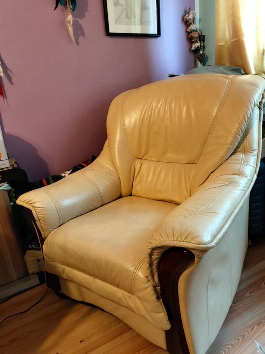 Komplet wypoczynkowy sofa i dwa fotele, skóra