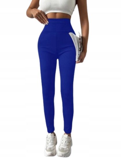 Shein legginsy prążkowane niebieskie długie l ł6b