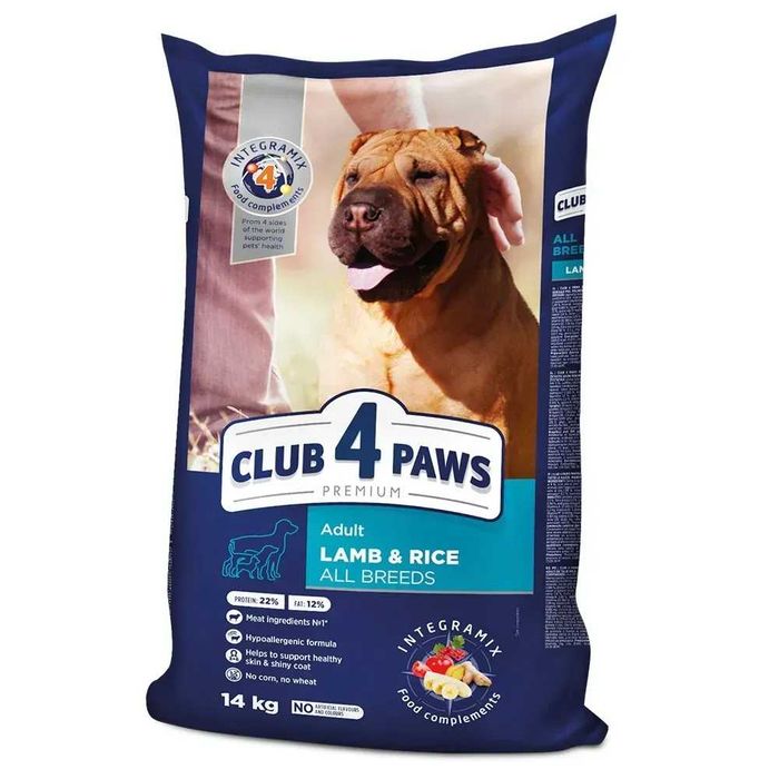 Сухий корм для собак Club 4 Paws Premium All Breeds Adult 14 кг - ягня та рис Клуб 4 лапи