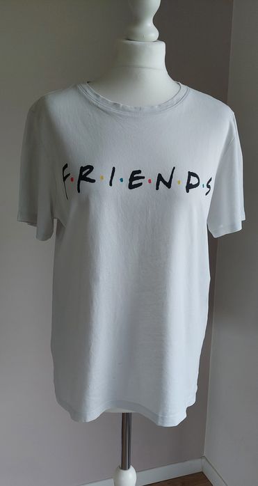 H&M r.M biały T-shirt napis "Friends"