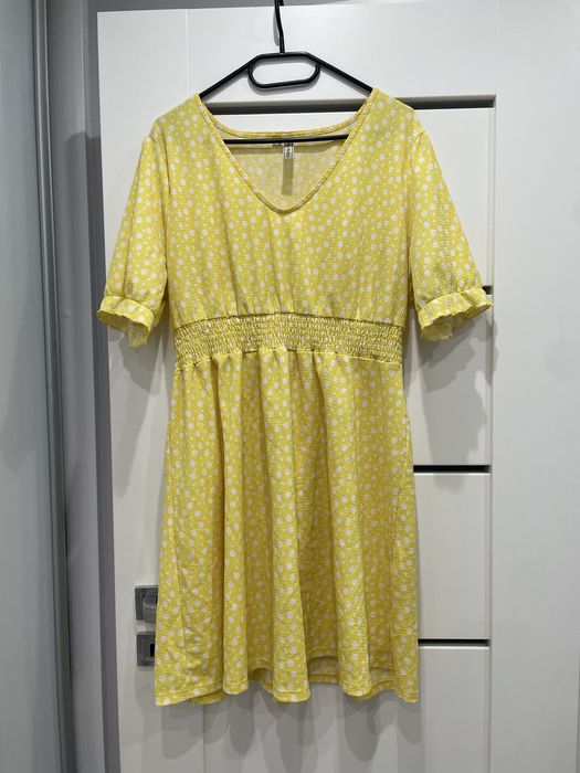 Damska letnia wiosenna sukienka żółta w białe grochy rainbow L/XL