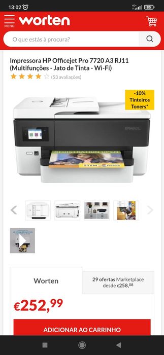Impressora A3 HP OfficeJet Pro 7720