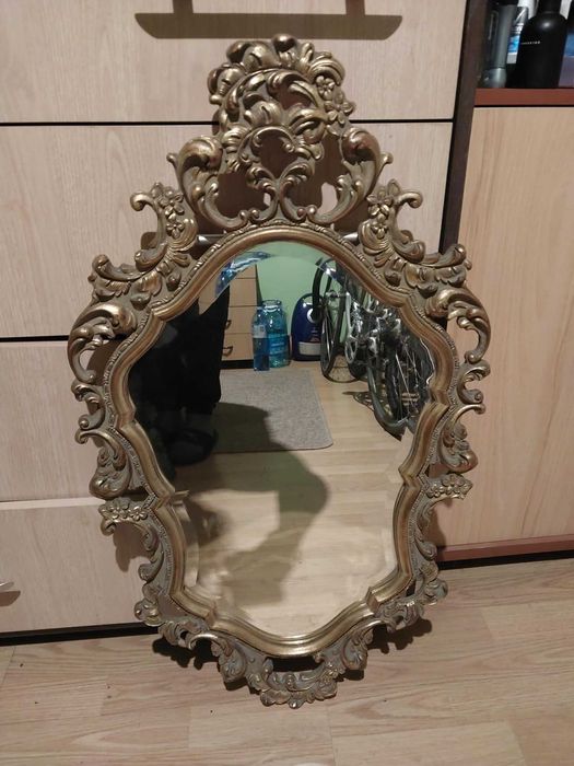 Lustro kryształowe fazowane - piękna rama rzeźbiona w drewnie