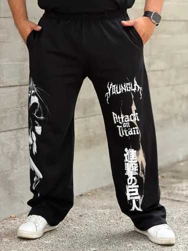 Spodnie dresowe Anime Baggy Joggers czarne spodnie dresowe YoungLA x Attack on Titan Atak Tytanów czarne sportowe