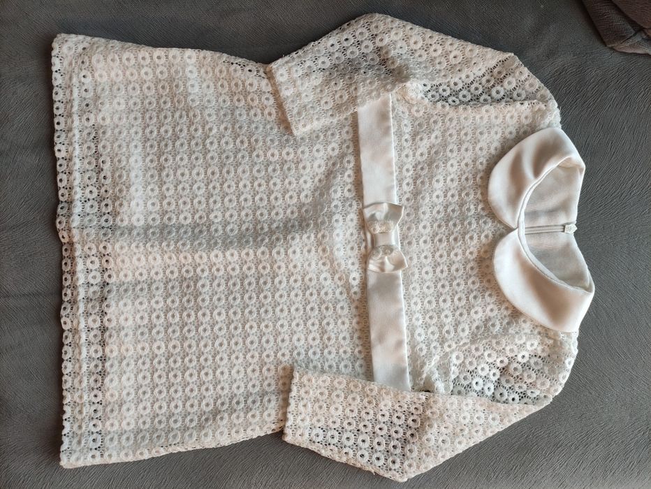 Komplet do Chrztu Świętego sukienka płaszczyk buciki czapka