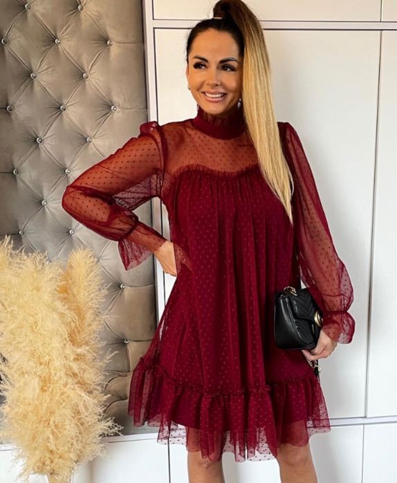 Sukienka Tiulowa ala Just Unique koktajlowa  Elegancka Falbanka