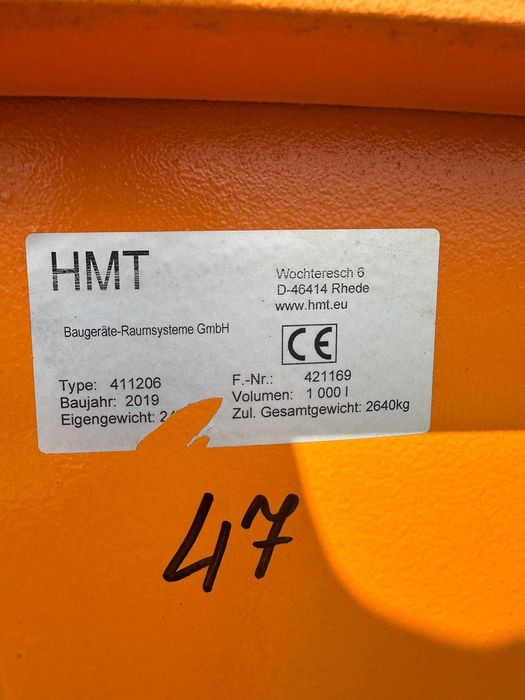 Zbiornik pojemnik dźwigowy betonu Niemiecki HMT 1000L Centralny Nr47