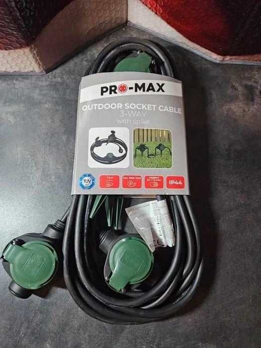 Przedłużacz ogrodowy Promax 7,5 m – wodoodporny, 3 gniazdka IP44