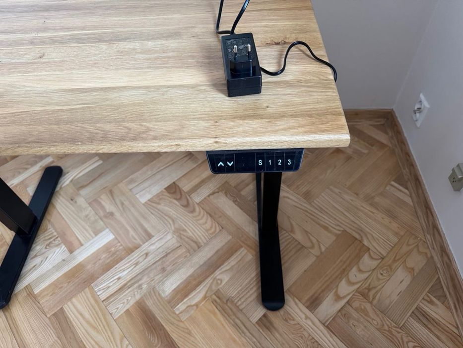 Biurko Elektryczne 100x60 | Blat z Lameli DĘBOWYCH (Lakierowany)