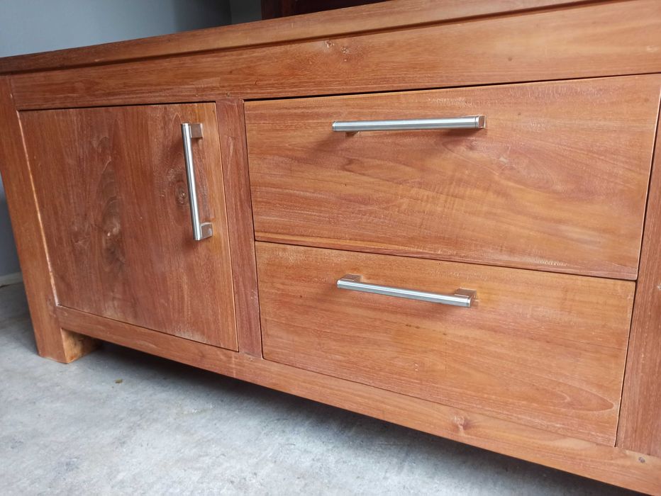 DŁUGA MASYWNA komoda tekowa jasna RTV drewniana nowoczesna LOFT 175