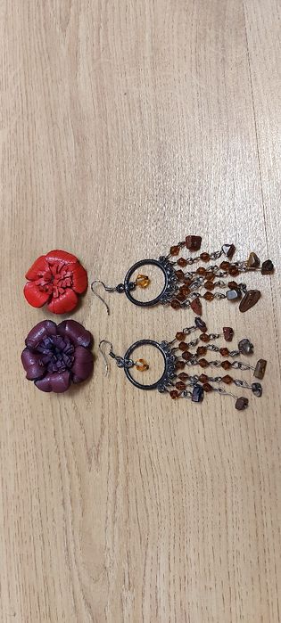 Брошь кожанная набор серьги