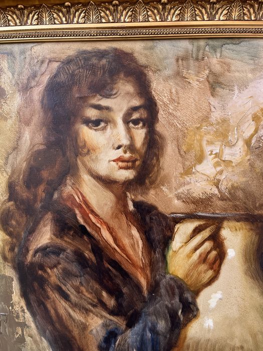 Oryginalny obraz Charlesa Roka kobieta z dzbanem sygnowany 1950–60