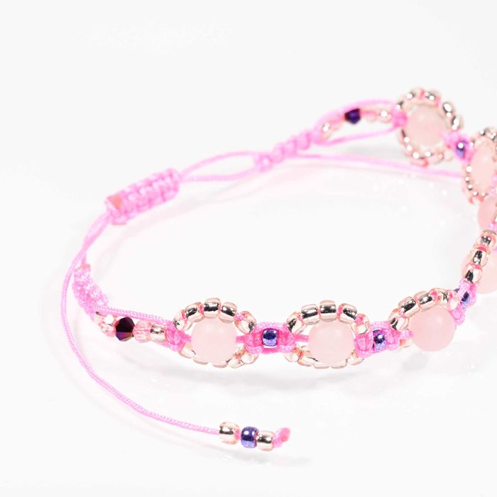 Bransoletka Kwarc różowy makrama Byk, Panna, Waga