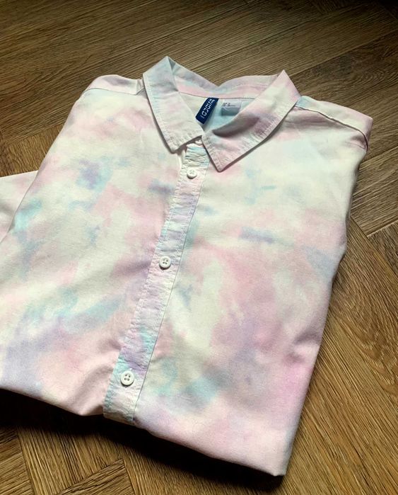 H&M Divided pastelowa koszula tie-dye krótki rękaw 100% bawełna XL DB
