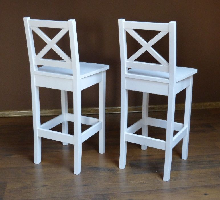 Krzesło barowe drewniane X biały wysokie 60 i 63cm białe krzesła hoker