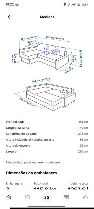 Sofá cama com baú/ arrumação