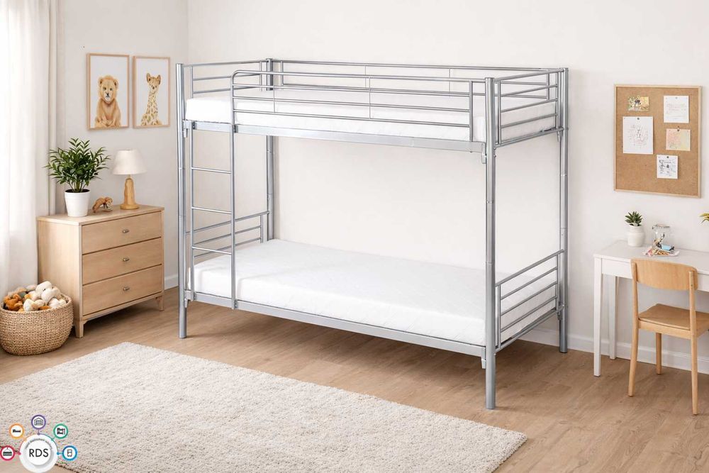 Łóżko piętrowe metalowe z MATERACAMI Łóżka pracownicze hotelowe 90x200