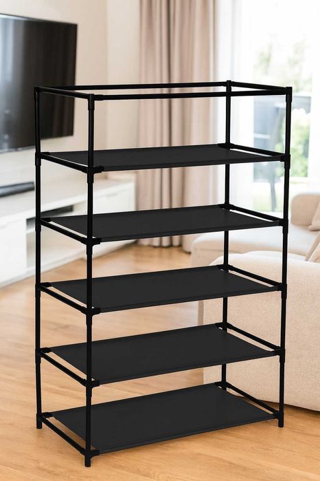 Szafka Tekstylna na Buty MONA – 5 Półek | 12 Kieszeni | Czarna