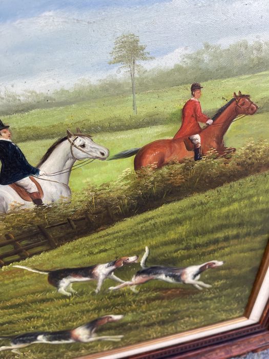Quadro com pintura de caça com 1,15 de largura e 85 de altura.