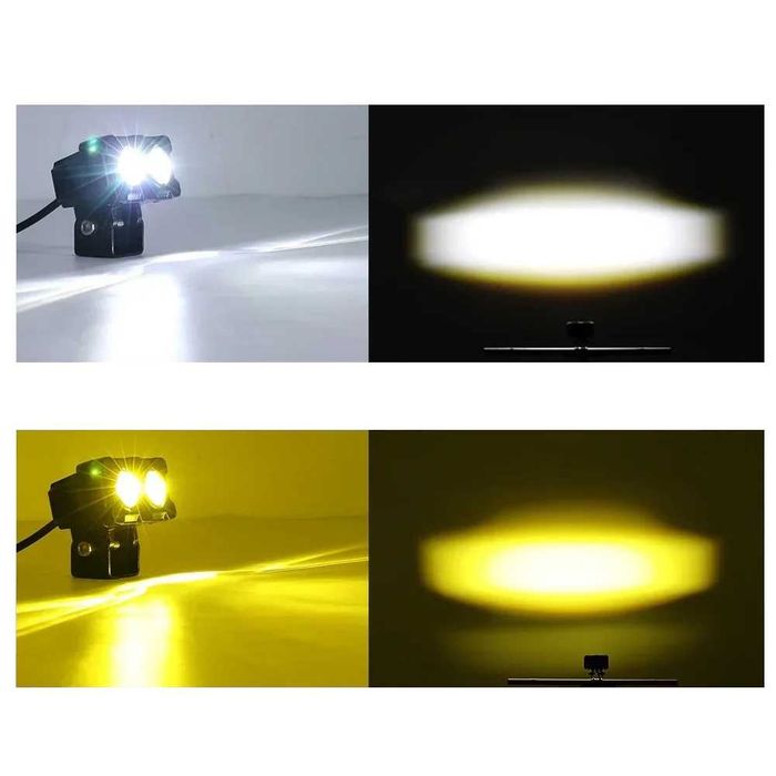 Faróis Auxiliares LED Duplos Bicolor - Branco e Amarelo 60W