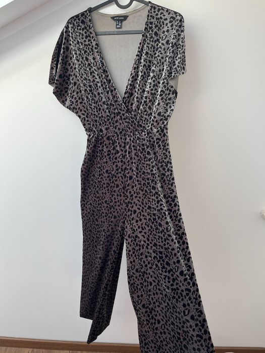 Kombinezon welurowy wieczorowy S-M panterka kopertowy, lato, old money