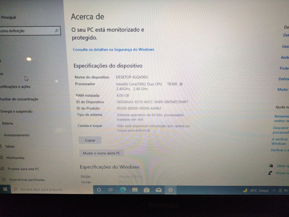 Portátil Toshiba L500-13w T8300 4GB 128SSD