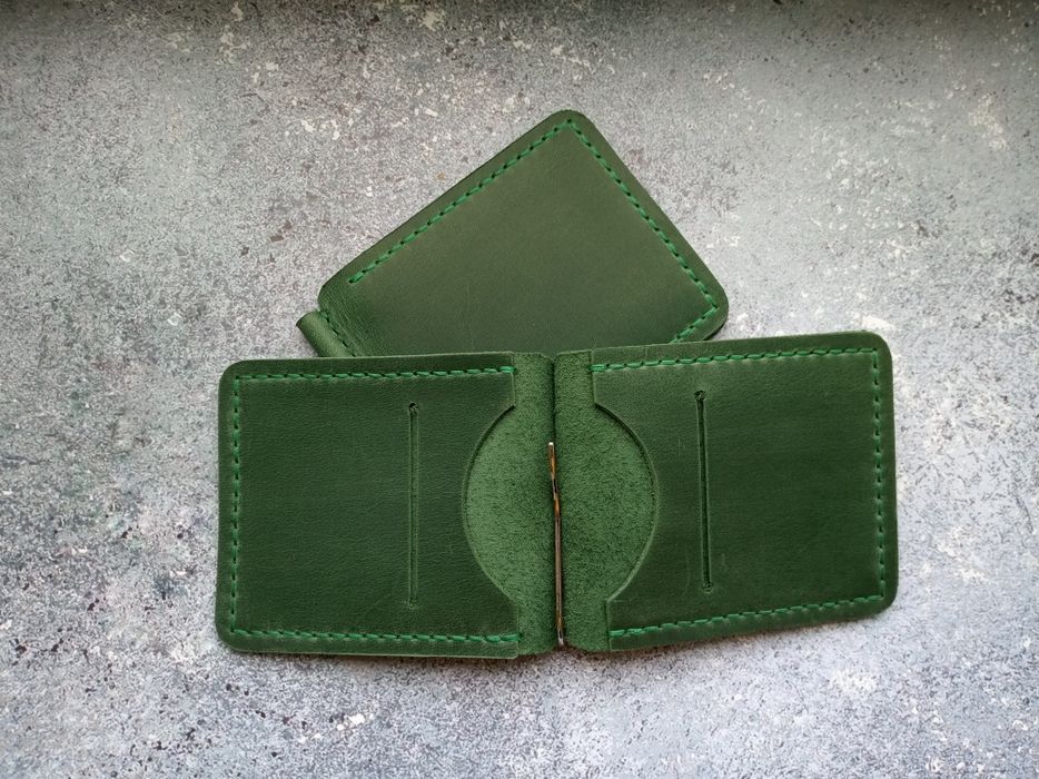 Шкіряний зажим затискач з монетницею прижим для купюр гаманець кошелек