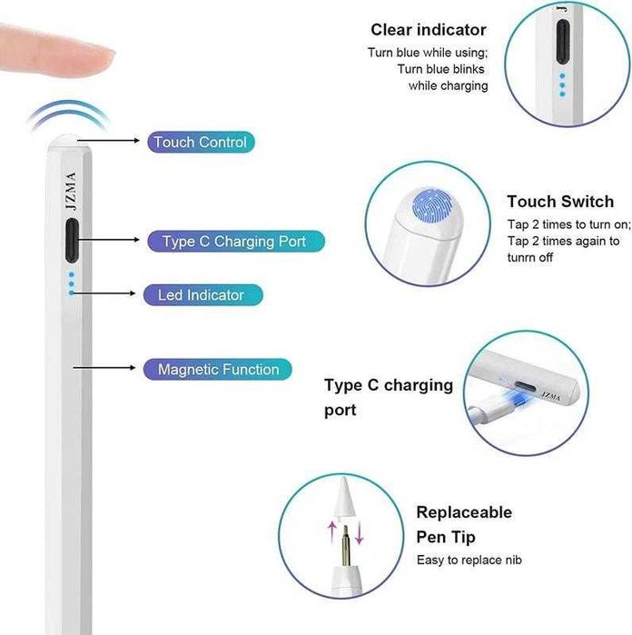 Стилус, jzmatech для ipad 2018-21 р, сумісний з ipad/air/pro/mini