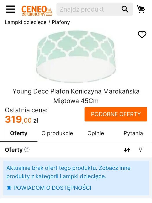 Young deco plafon koniczyna marokańska miętowy 45 cm